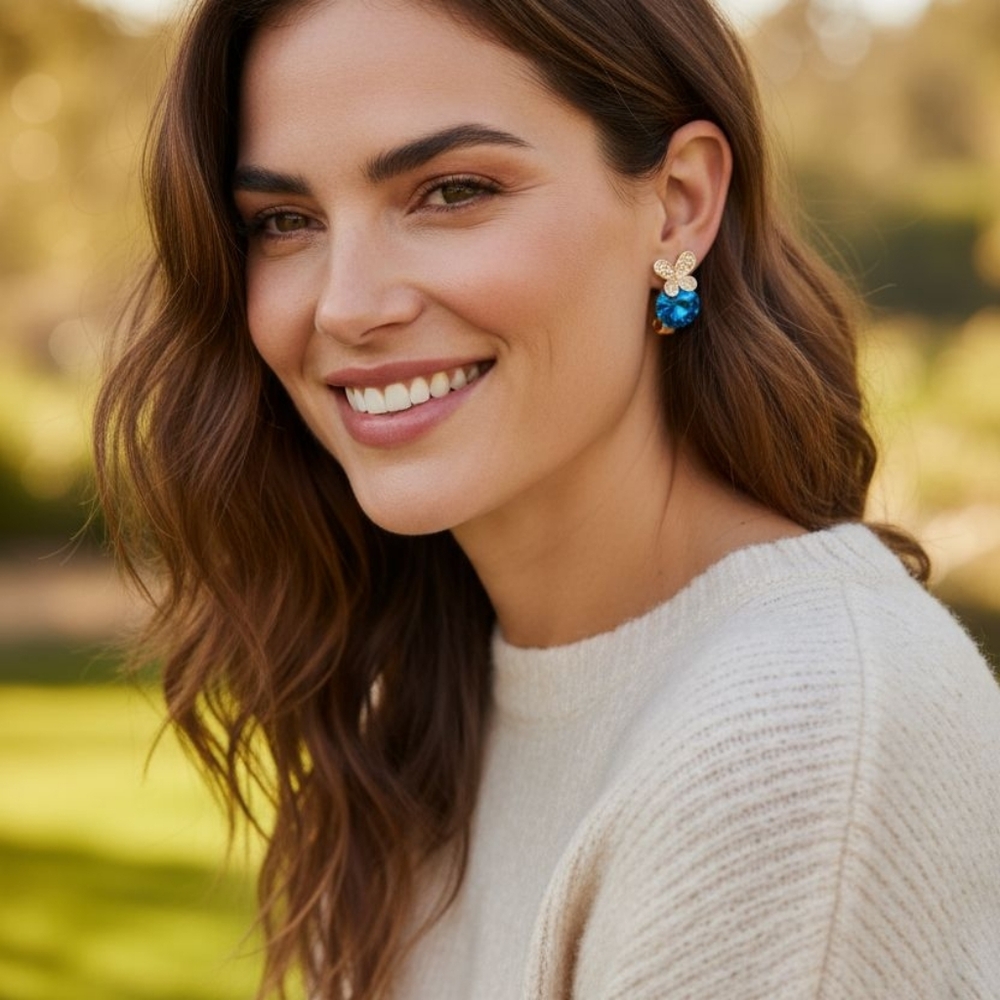 Clip-On Gold Crystal CZ Butterfly Earring- Available In Six Colors